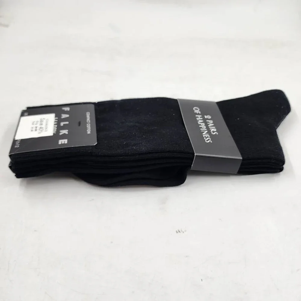 Falke 2 Pairs Happy Crew Socks Men's US 9.5-12/EU 43-46 Black Ribbed Cuff